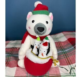 Gemmy Wondershop Animated 10" Polar Bear w Penguin Trio Sings and Dances